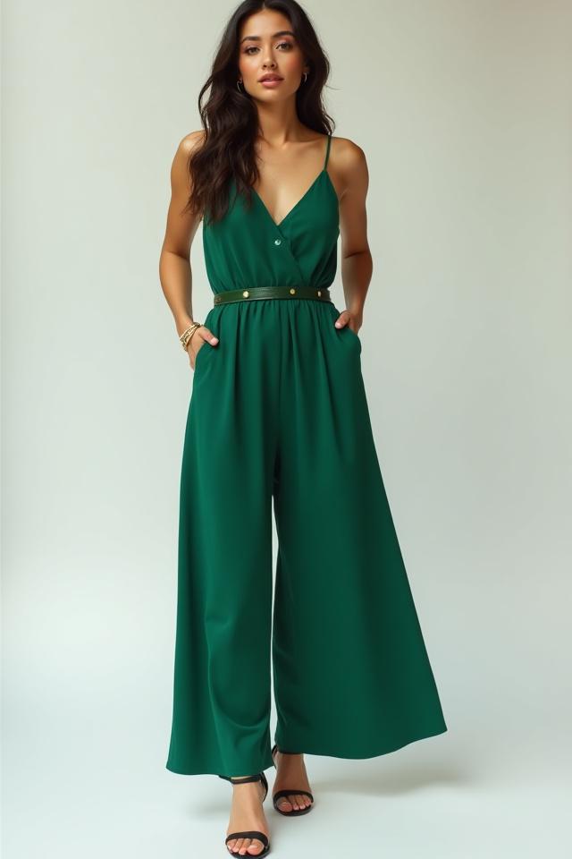 Combinaison pantalon de couleur vert forêt.