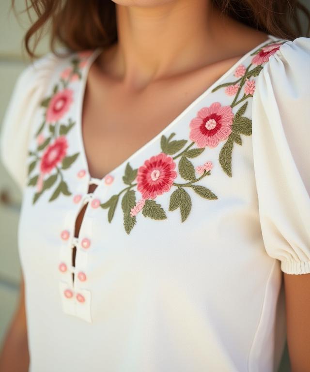 Top d'été avec broderies florales.